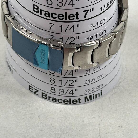Pulsar Watch Mens 38mm Date Blue Dial Silver Tone 8" Rotating Bezel New Battery - Picture 10 of 10